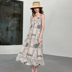 Patchwork-Print Sleeveless Midi Dress
