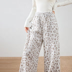 Textured Leopard-Pattern Wide-Leg Pants