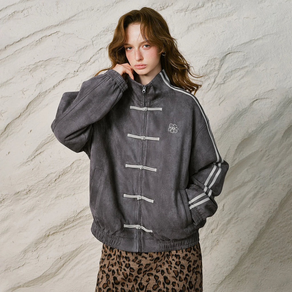 Contrast-Stripe Toggle-Front Jacket