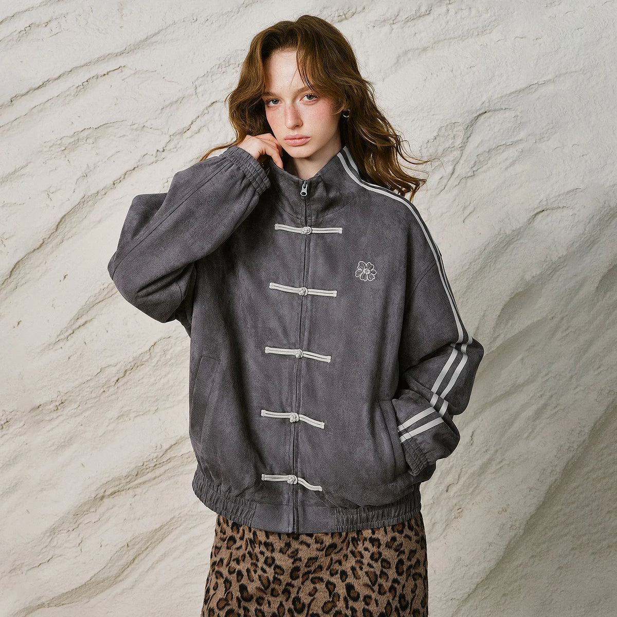 Contrast-Stripe Toggle-Front Jacket