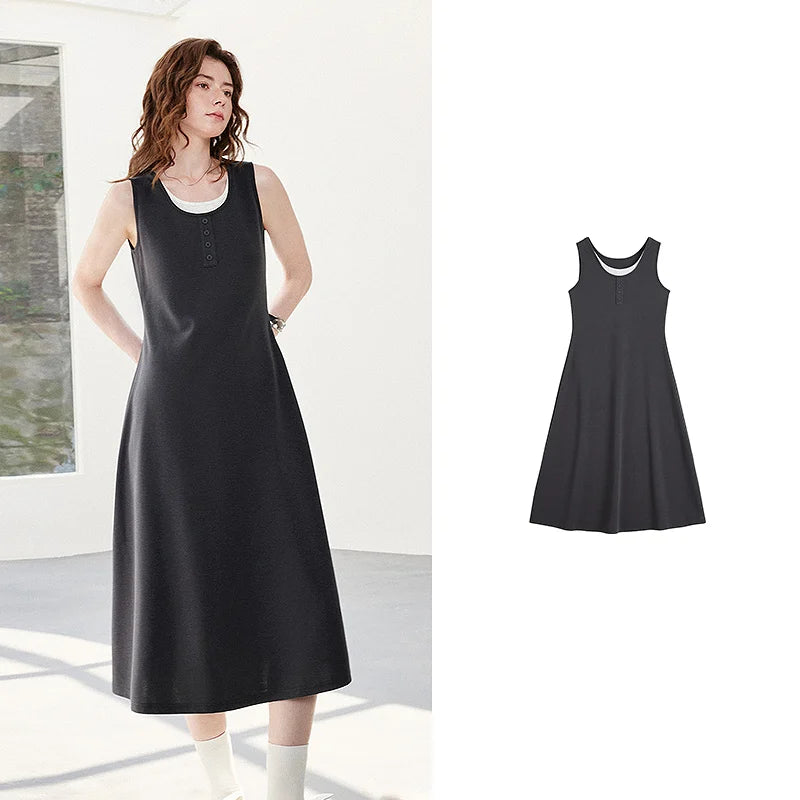 Layered-Look Sleeveless Midi Dress