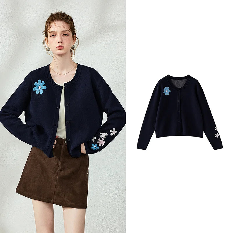 Flower-Detail Knit Cardigan