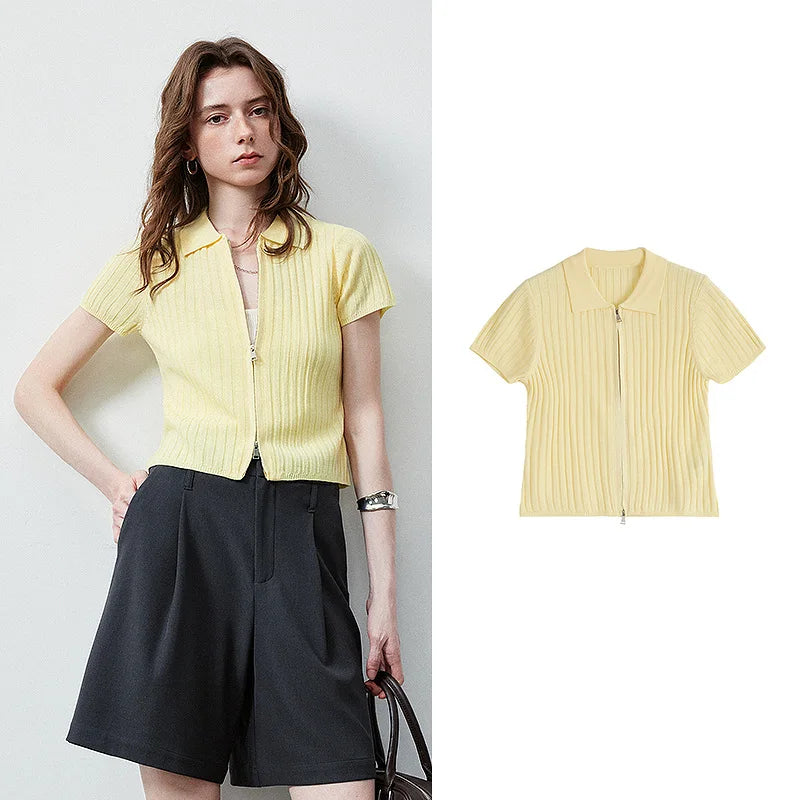 Ribbed Zip-Front Knit Shirt