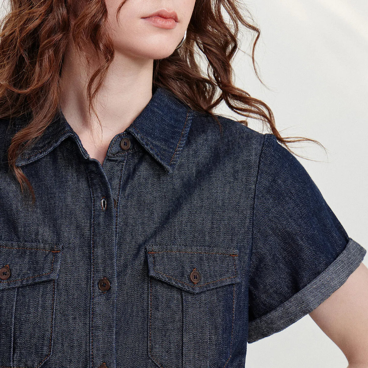 Drop-Waist Denim Shirt Dress