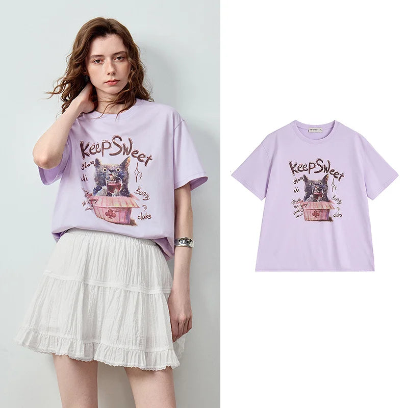 Cat Graphic Crewneck Tee