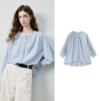 Gathered-Neck High-Low Blouse