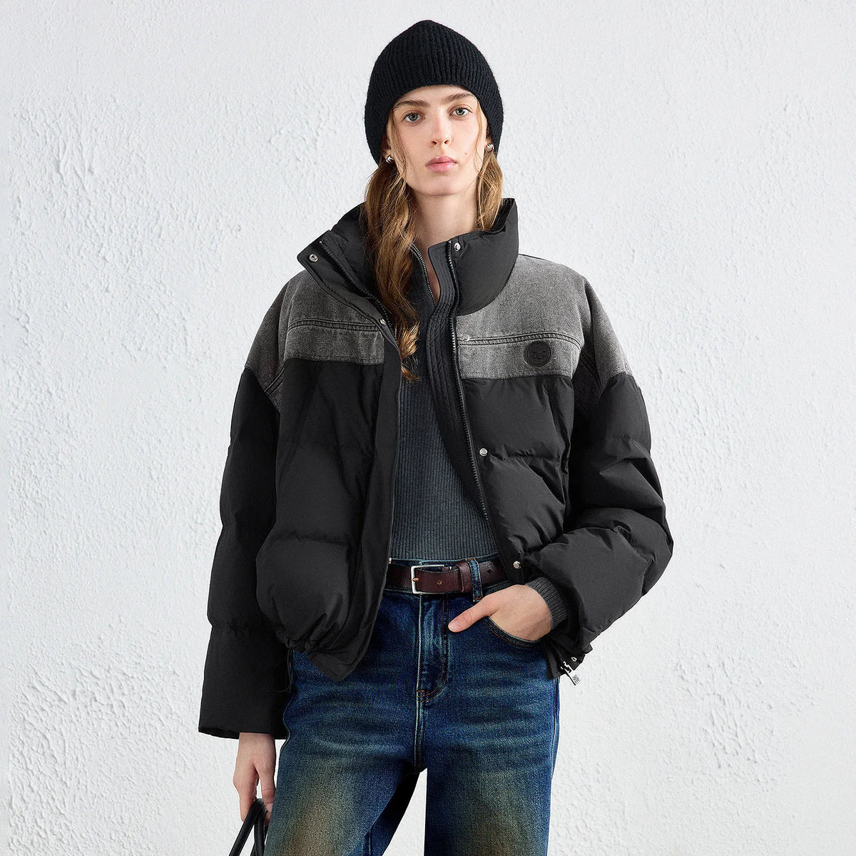 Colorblock Stand-Collar Padded Jacket