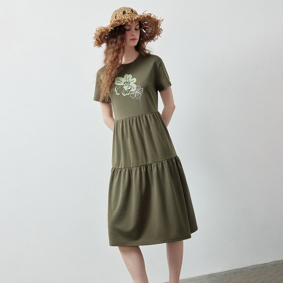 Floral Graphic Tiered T-Shirt Dress