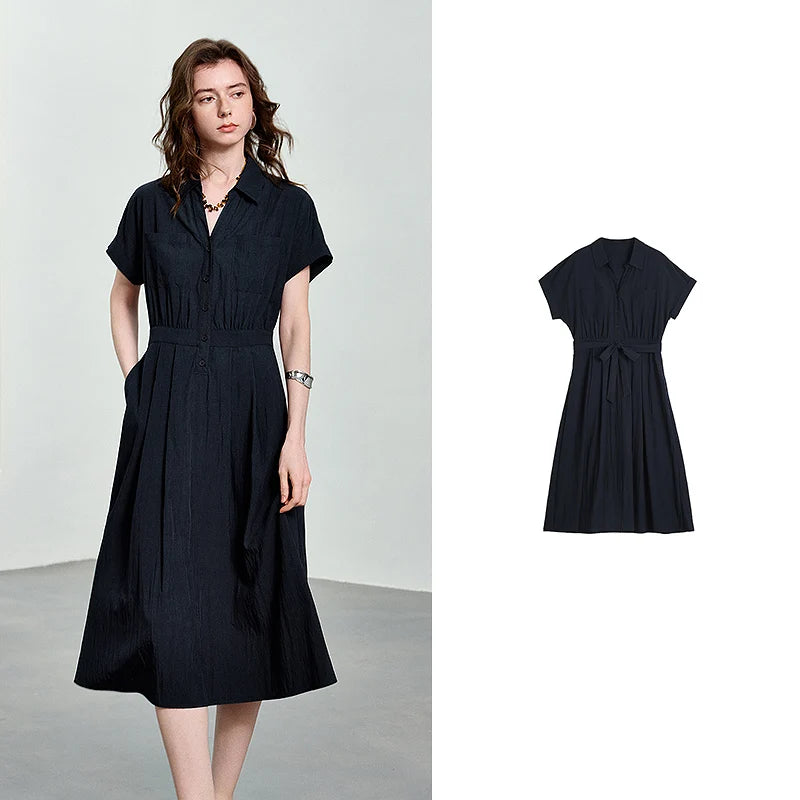 Short-Sleeve Midi Shirt Dress