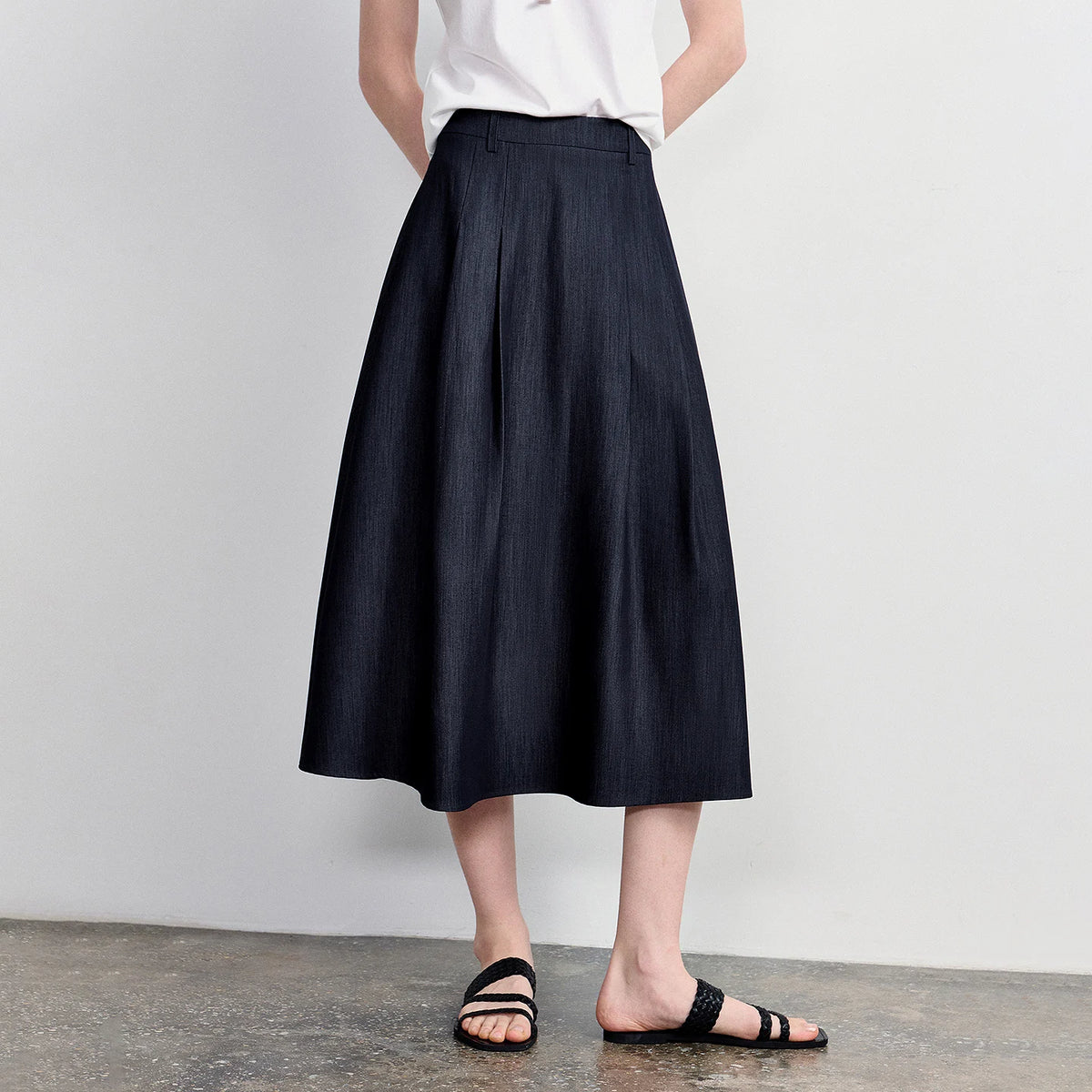 Pleated A-Line Midi Skirt