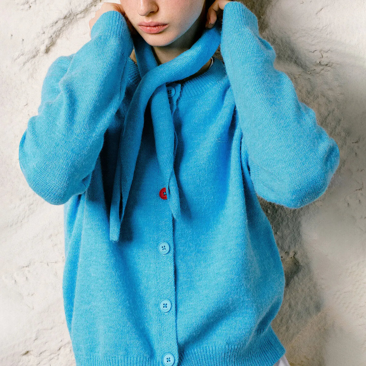 Contrast-Button Knit Cardigan