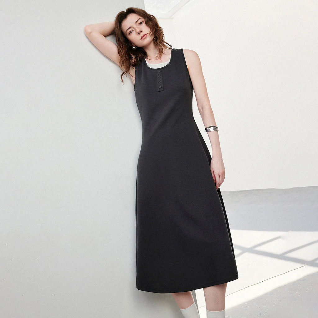 Layered-Look Sleeveless Midi Dress