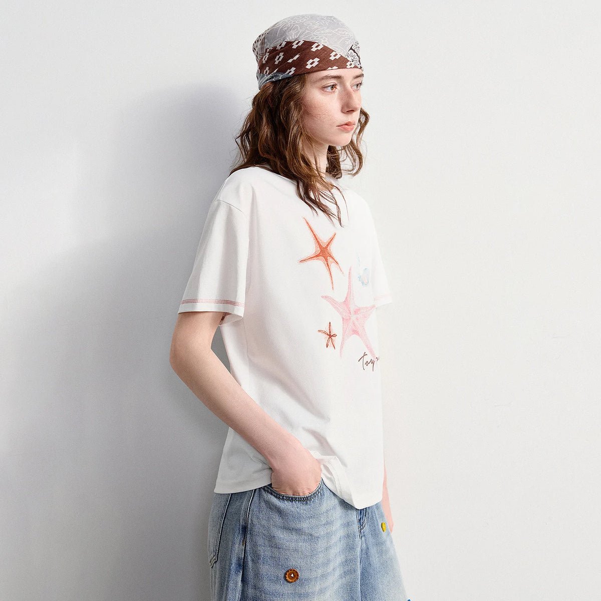 Starfish-Print Crewneck Tee