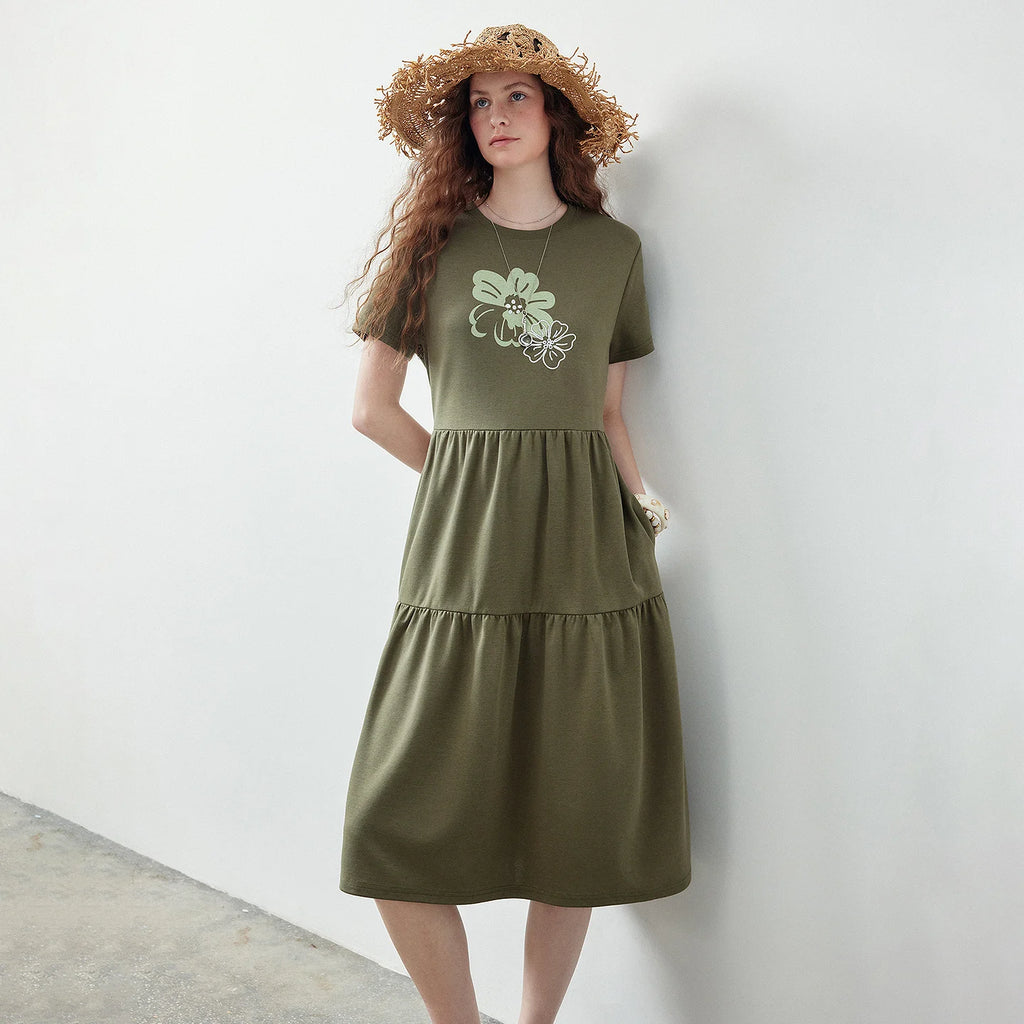 Floral Graphic Tiered T-Shirt Dress