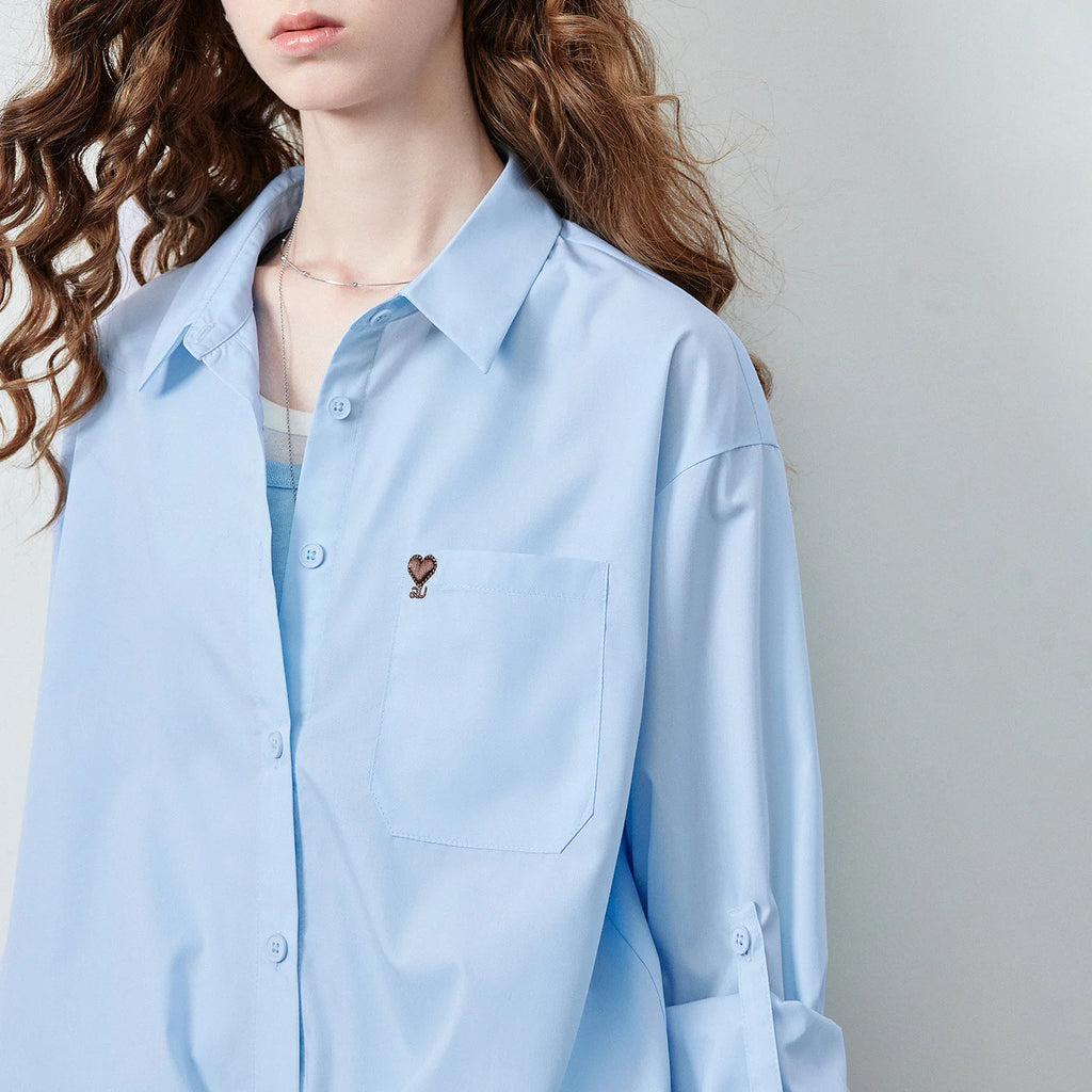 Heart-Detail Button-Up Shirt