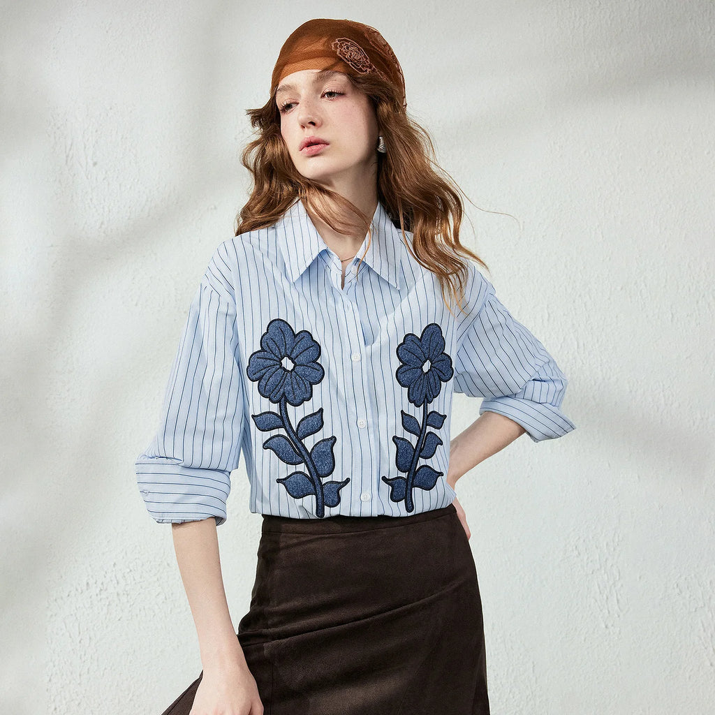 Floral Patch Striped Shirt