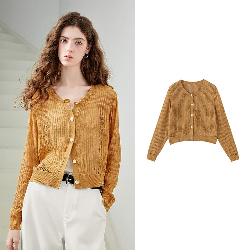 Openwork Button-Up Cardigan