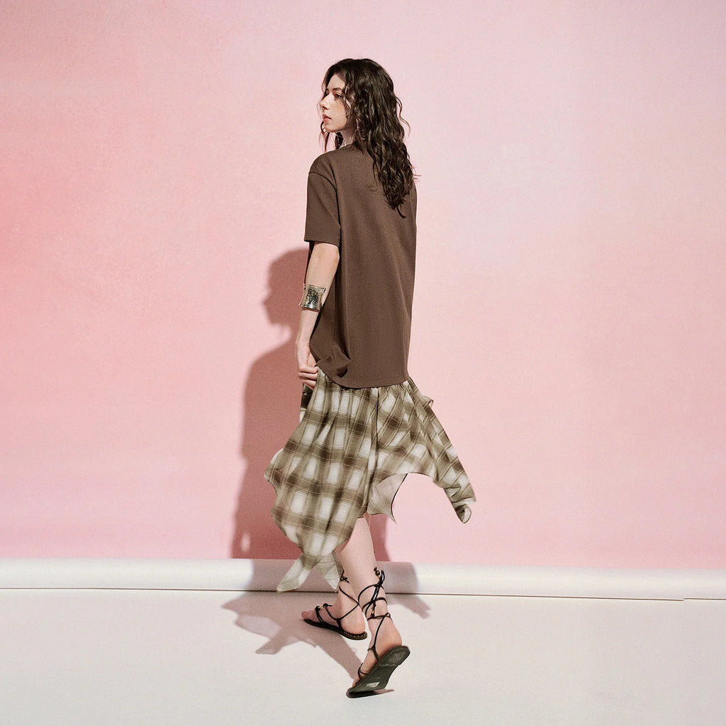 Graphic Layered-Look Plaid Dress