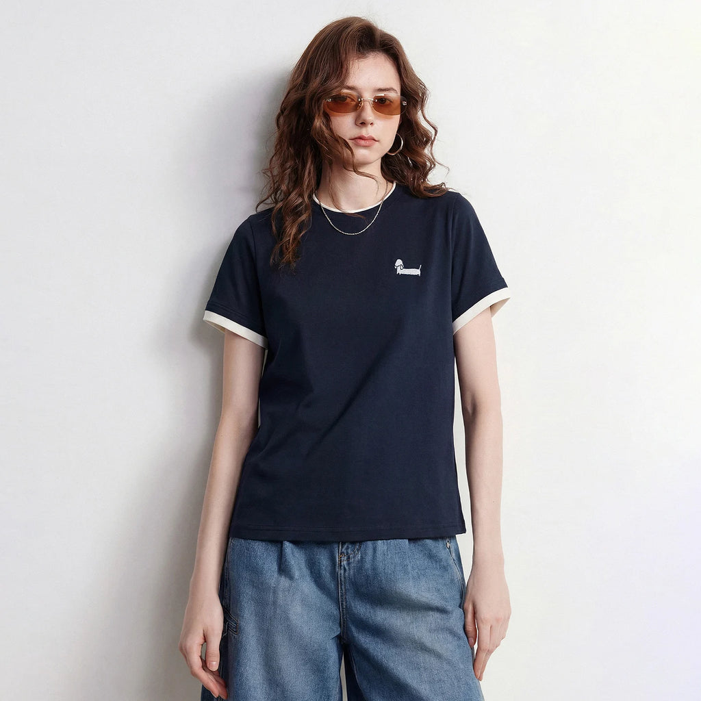 Contrast-Cuff Short-Sleeve Tee