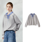 Ruffle-Neck Tie-Detail Sweatshirt