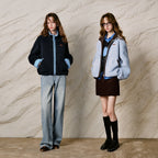 Contrast-Trim Textured Zip Jacket