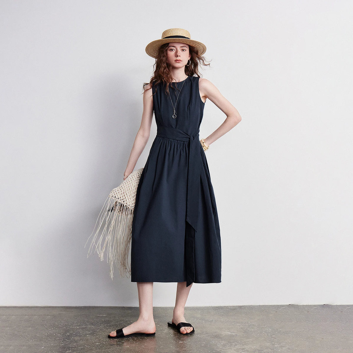 Sleeveless Tie-Waist Midi Dress
