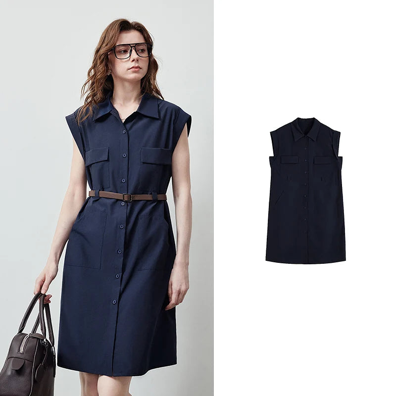 Collared Sleeveless Shirt Dress