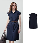 Collared Sleeveless Shirt Dress