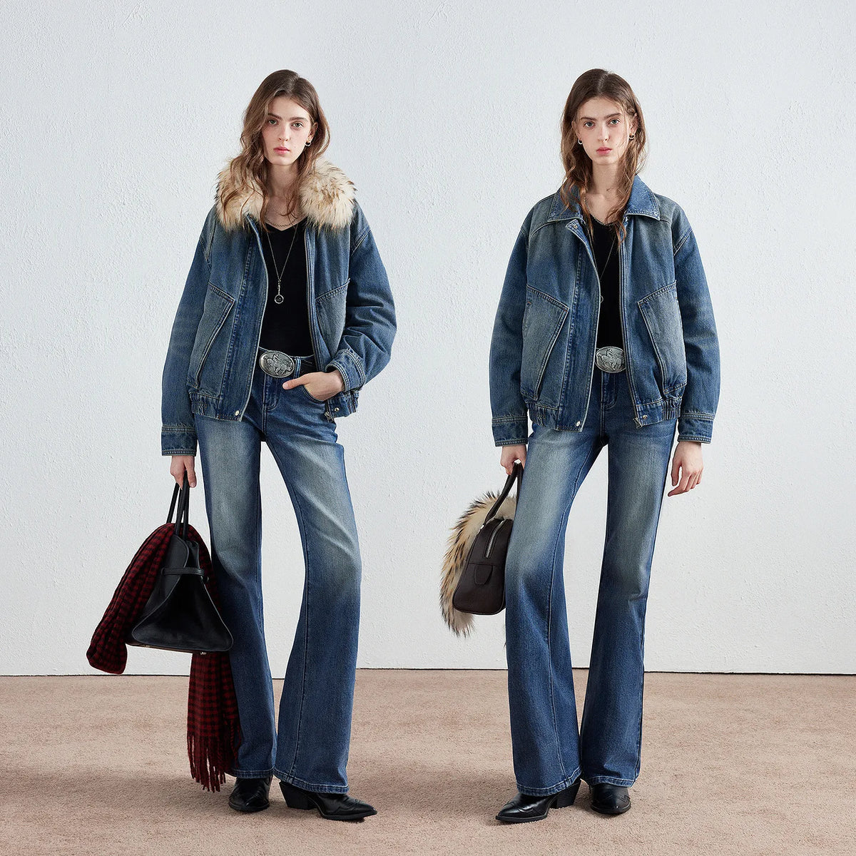 Shaggy-Collar Denim Jacket