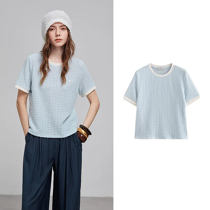 Textured Contrast-Trim Crewneck Tee
