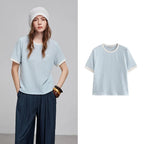 Textured Contrast-Trim Crewneck Tee
