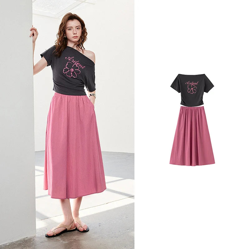 Graphic Off-Shoulder Top and Skirt Set