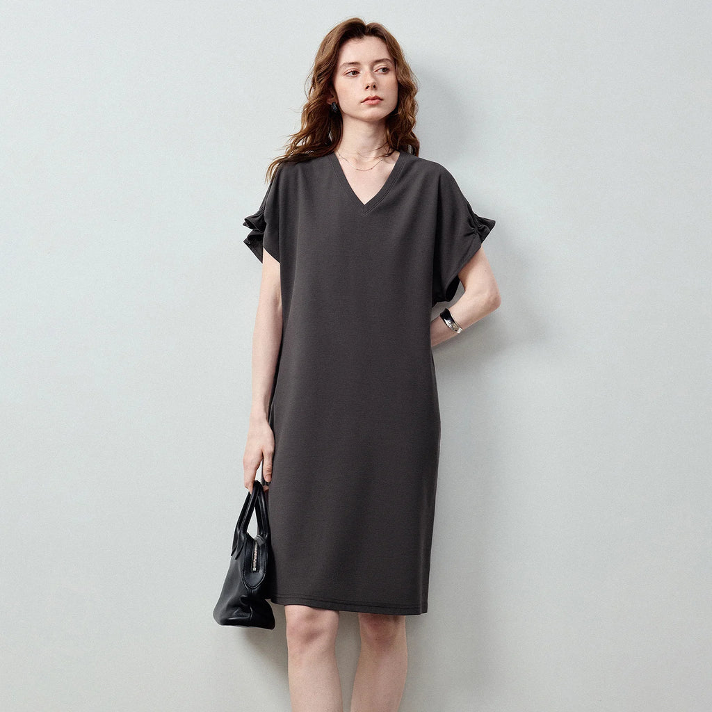 V-Neck Ruffle-Sleeve Shift Dress