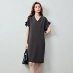 V-Neck Ruffle-Sleeve Shift Dress