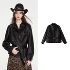 Belted Patch-Pocket Glossy Jacket