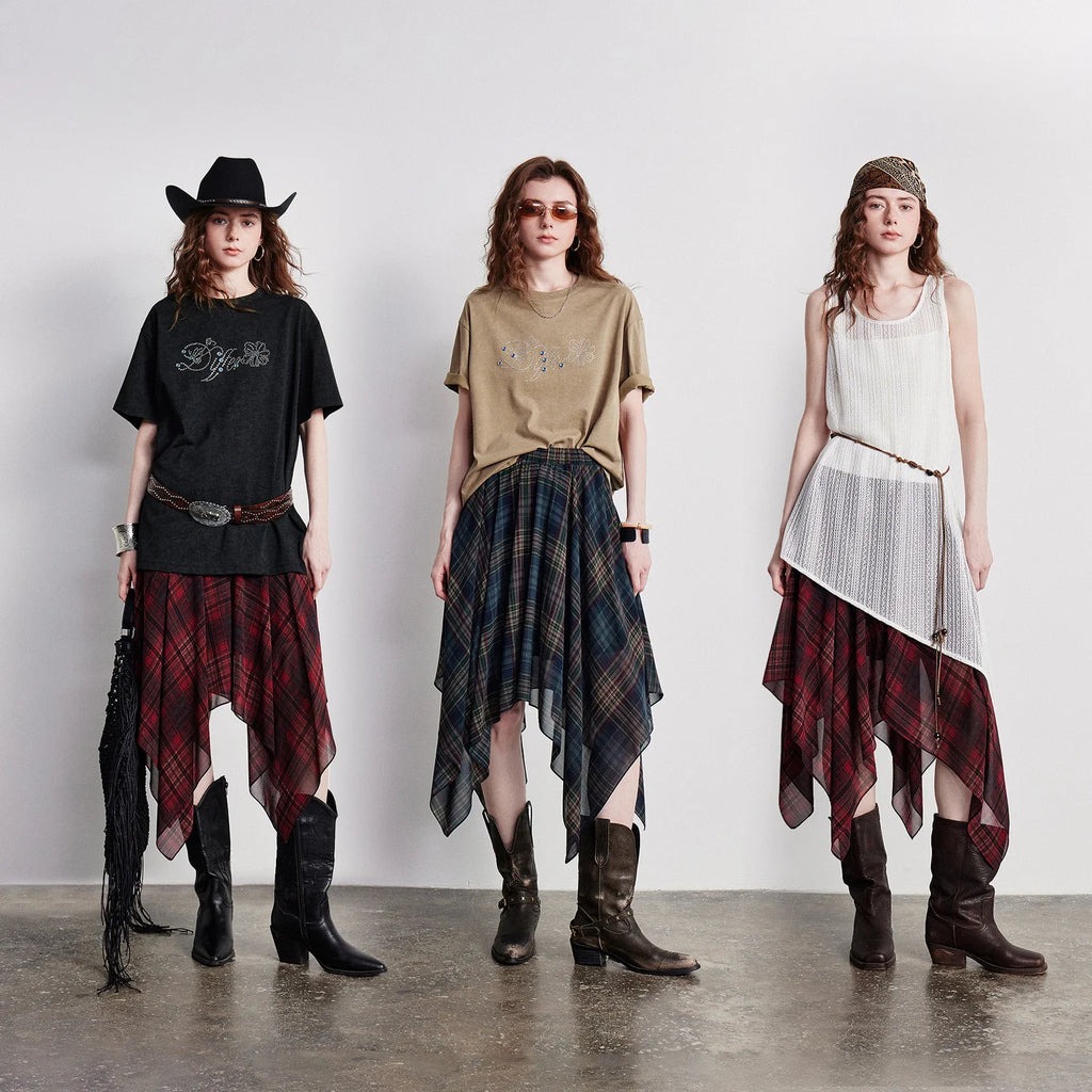 Plaid Handkerchief-Hem Skirt