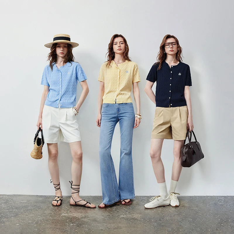 Cable-Knit Short-Sleeve Cardigan