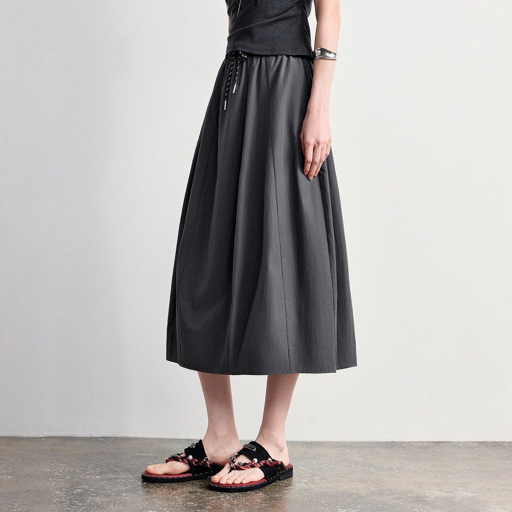 Drawstring A-Line Midi Skirt