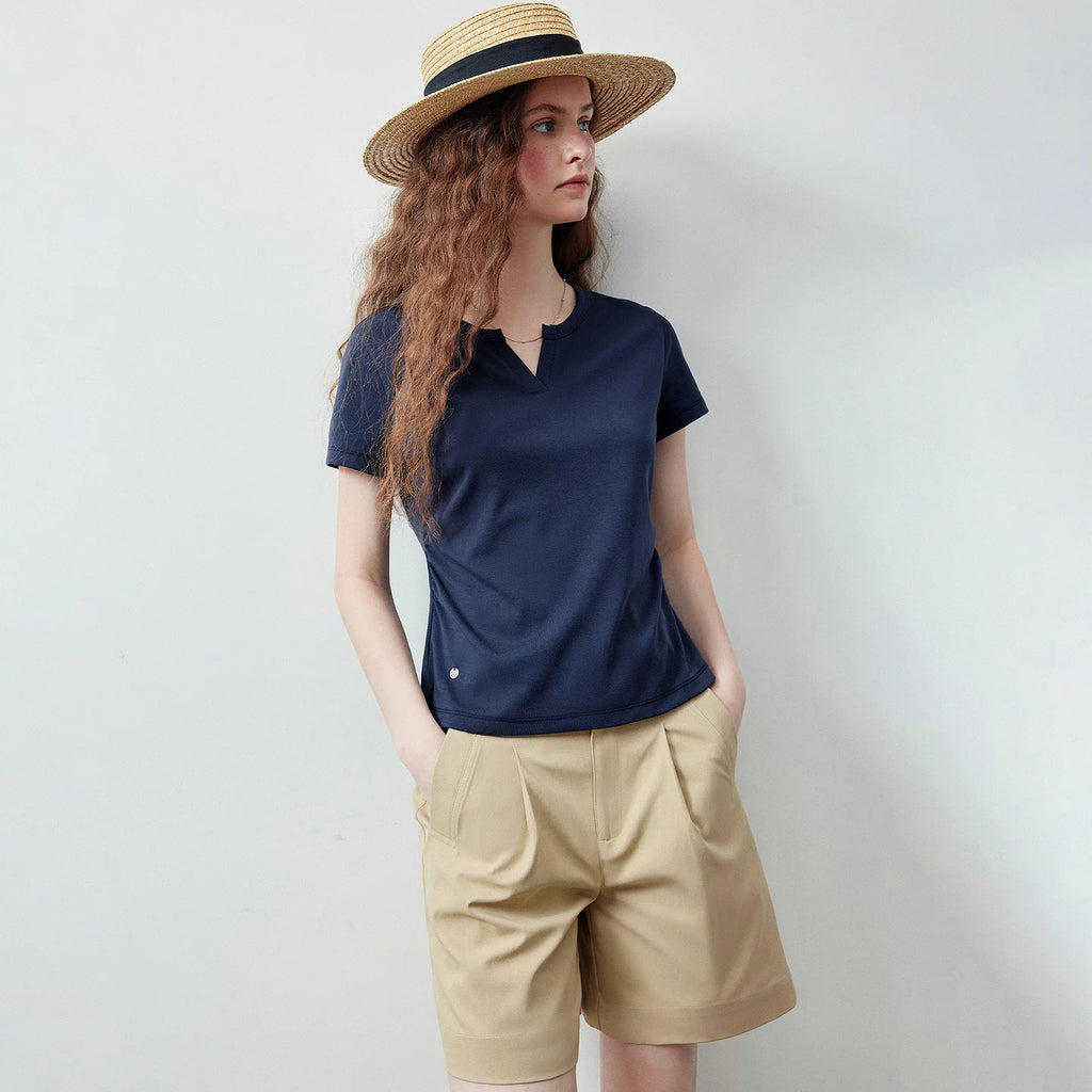 Notched-Neck Short-Sleeve Tee