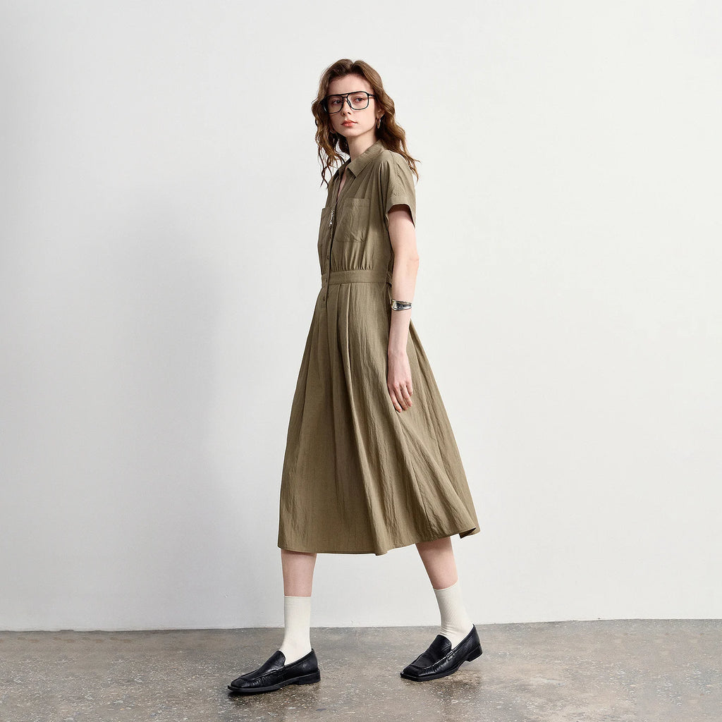 Short-Sleeve Midi Shirt Dress