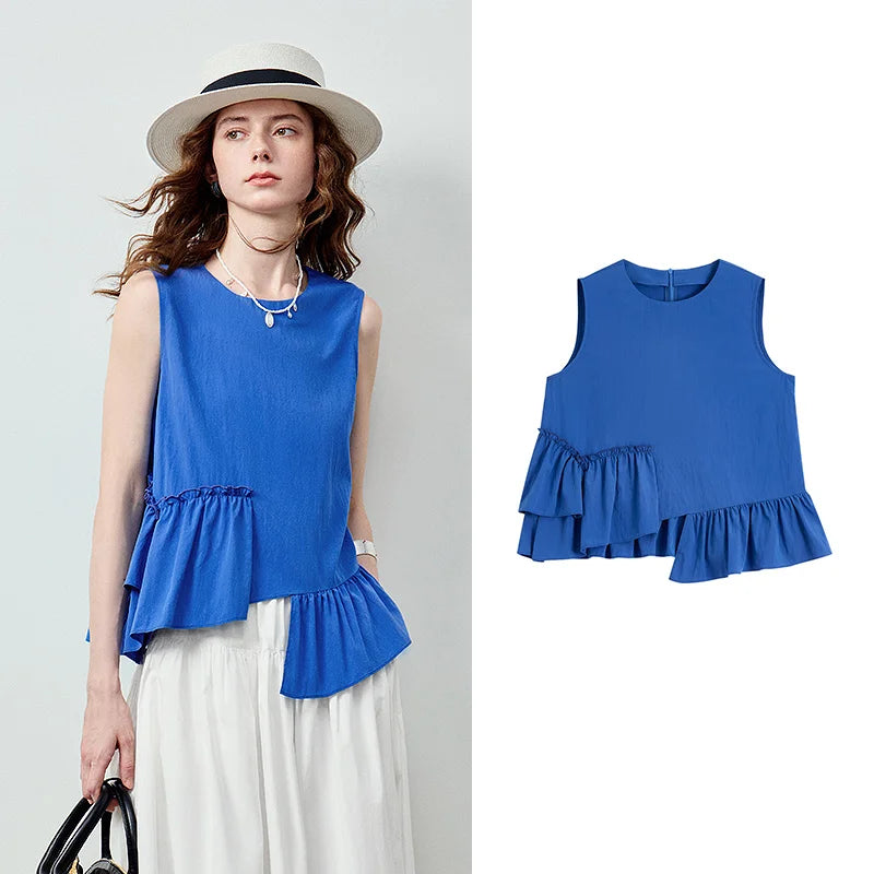 Asymmetric Ruffle-Hem Sleeveless Top