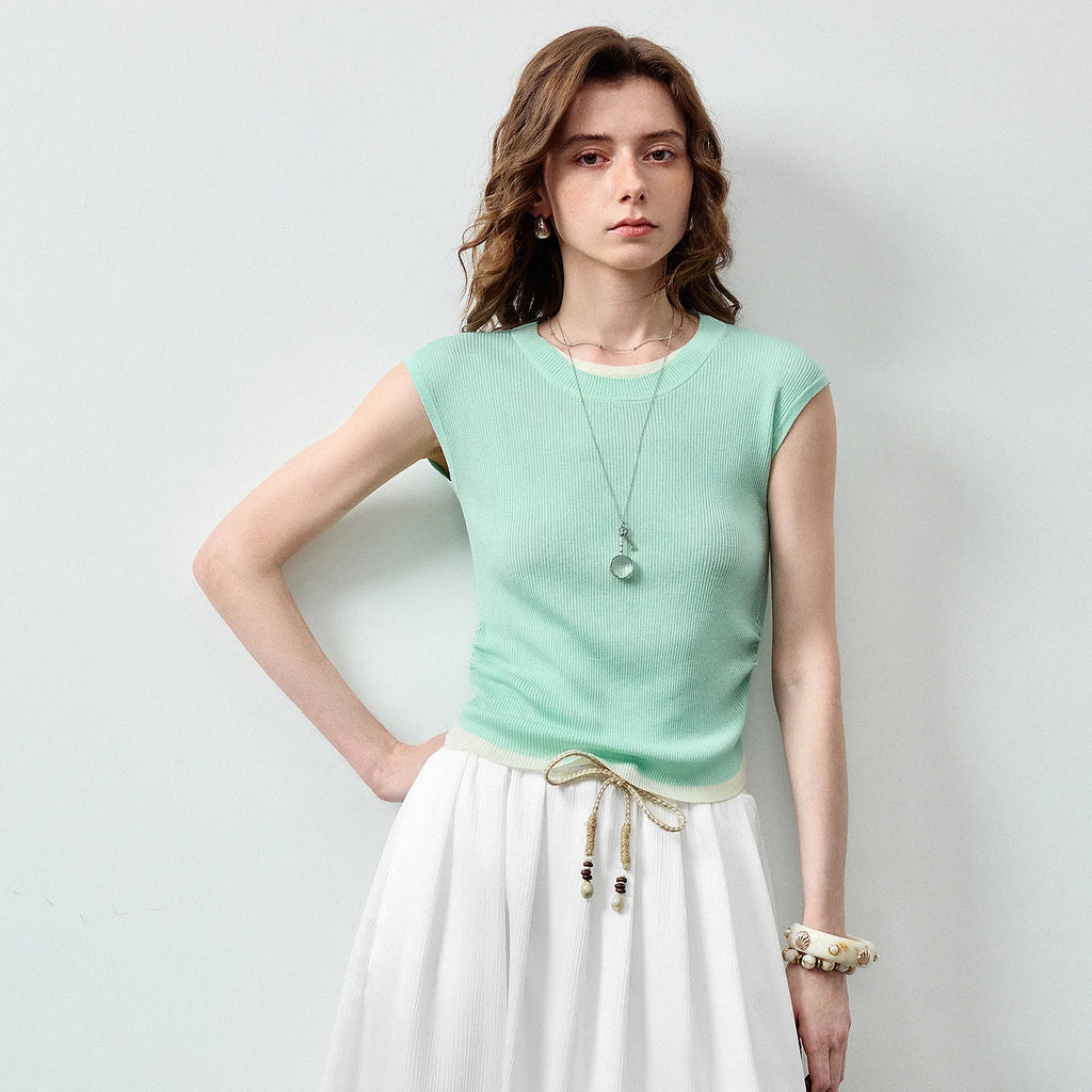 Boat-Neck Sleeveless Knit Top