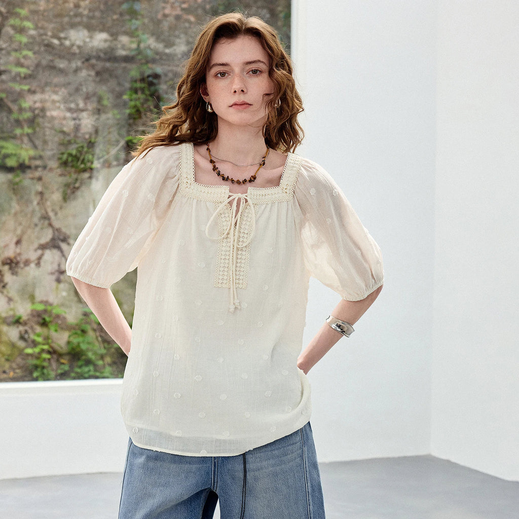 Square-Neck Puff-Sleeve Blouse