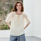 Square-Neck Puff-Sleeve Blouse