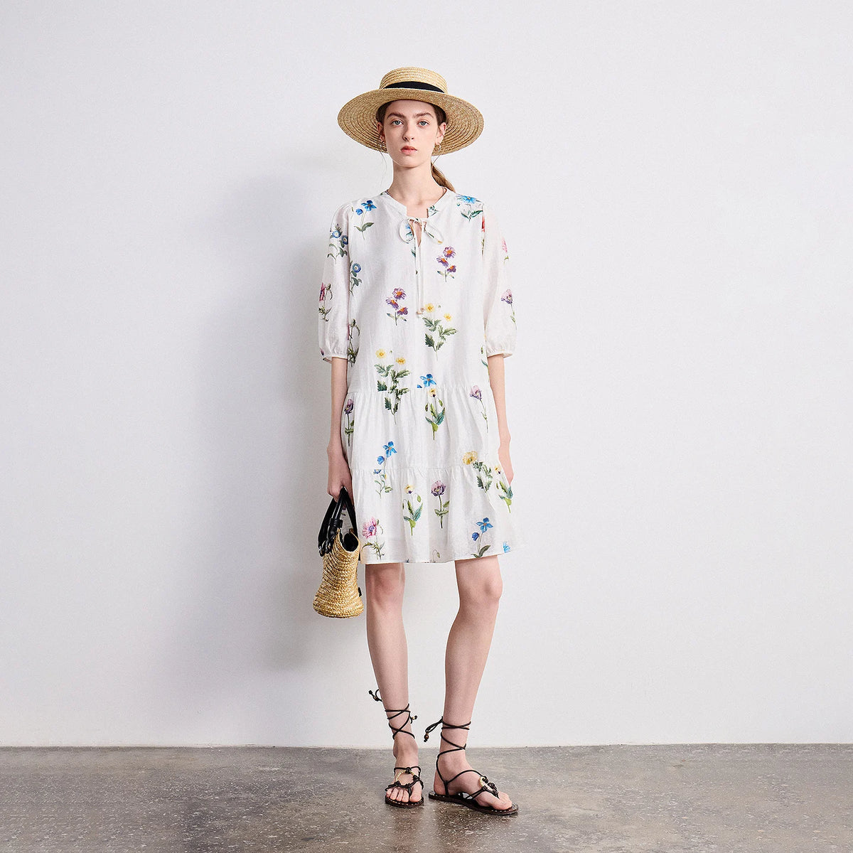 Floral Puff-Sleeve Mini Dress