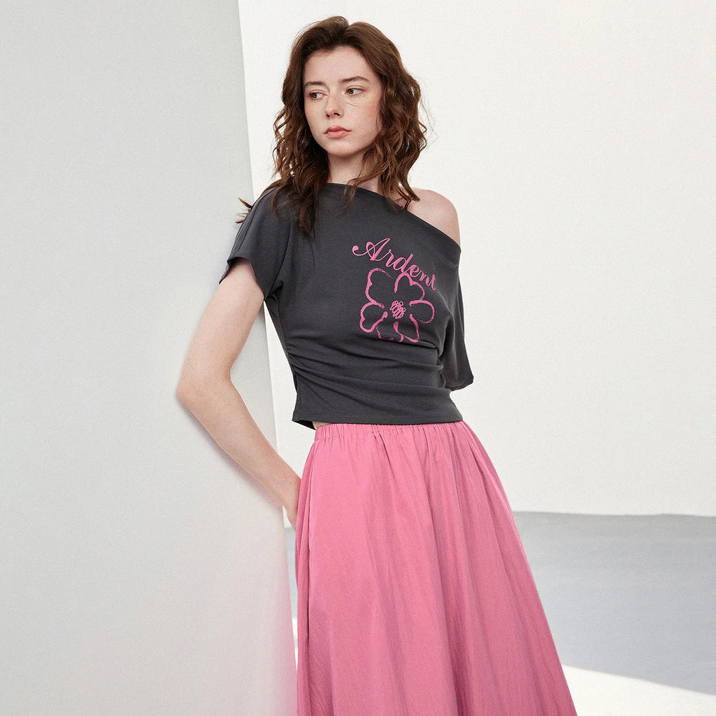 Graphic Off-Shoulder Top and Skirt Set