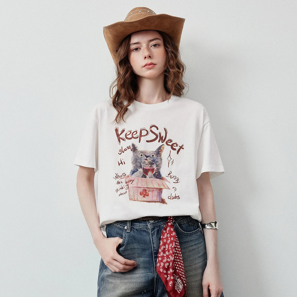 Cat Graphic Crewneck Tee