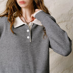 Contrast-Collar Knit Pants Set