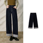 Motif-Cuff Wide-Leg Jeans