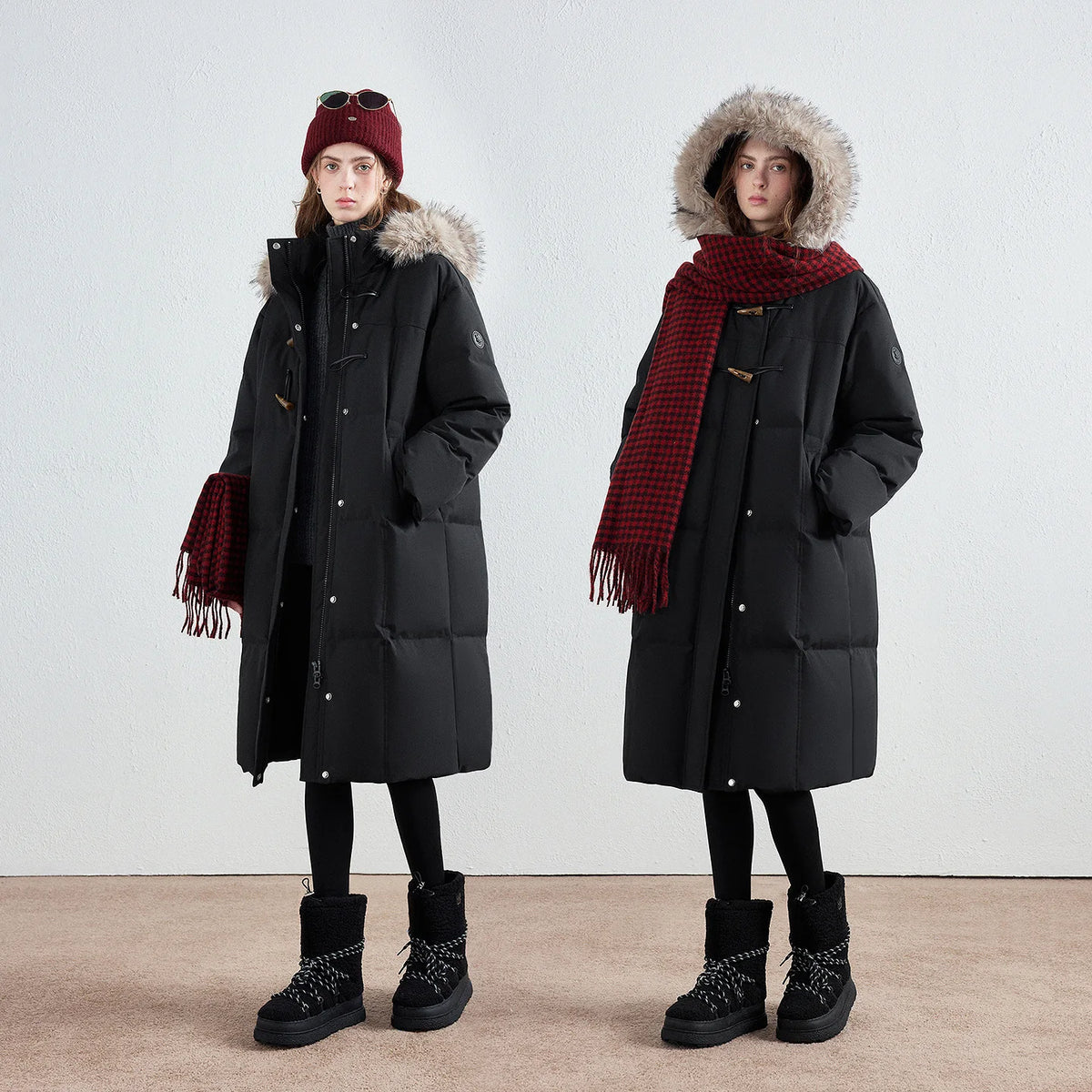Shaggy-Trim Long Puffer Coat